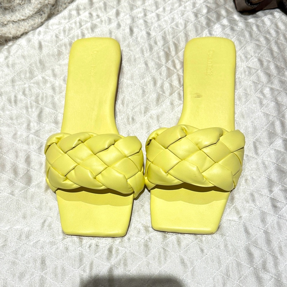 Yellow Braided Slide Sandals